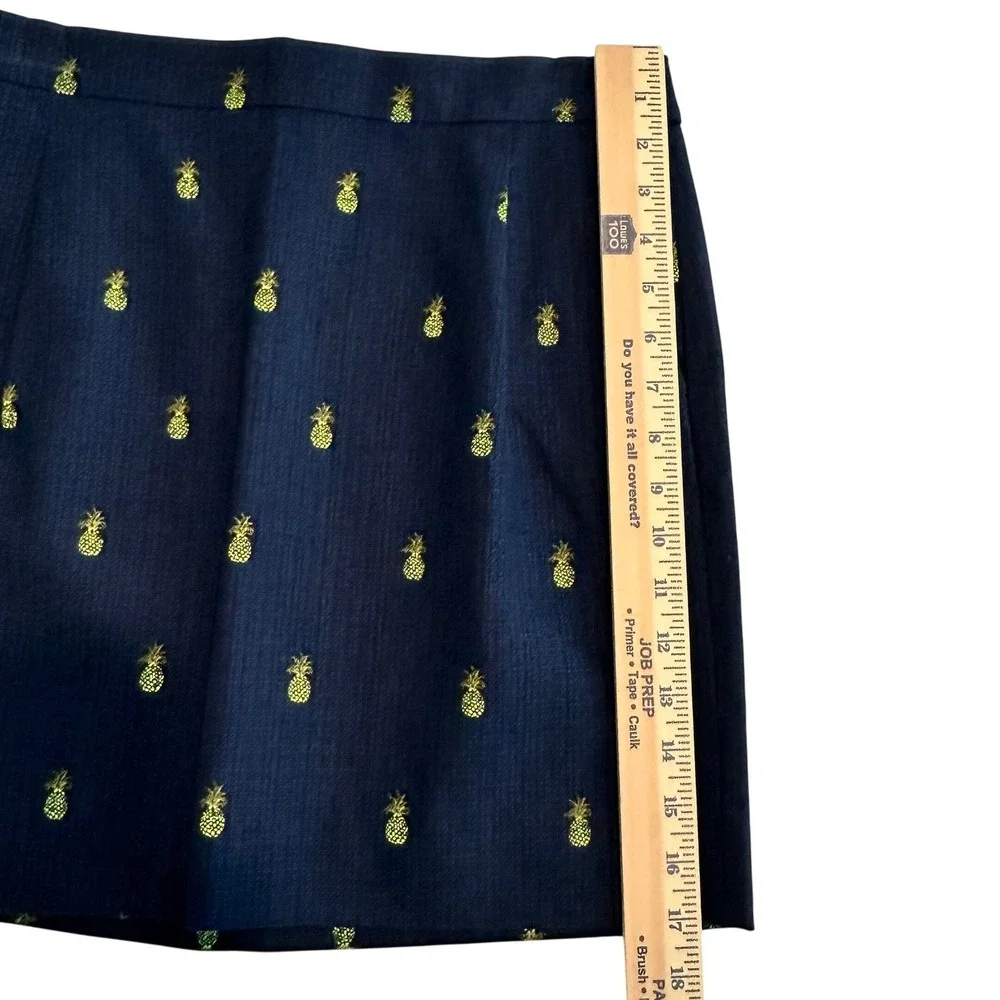 J Crew Womens Navy Blue Pineapple Embroidered Cotton Mini Skirt Size 4 Tropical‎